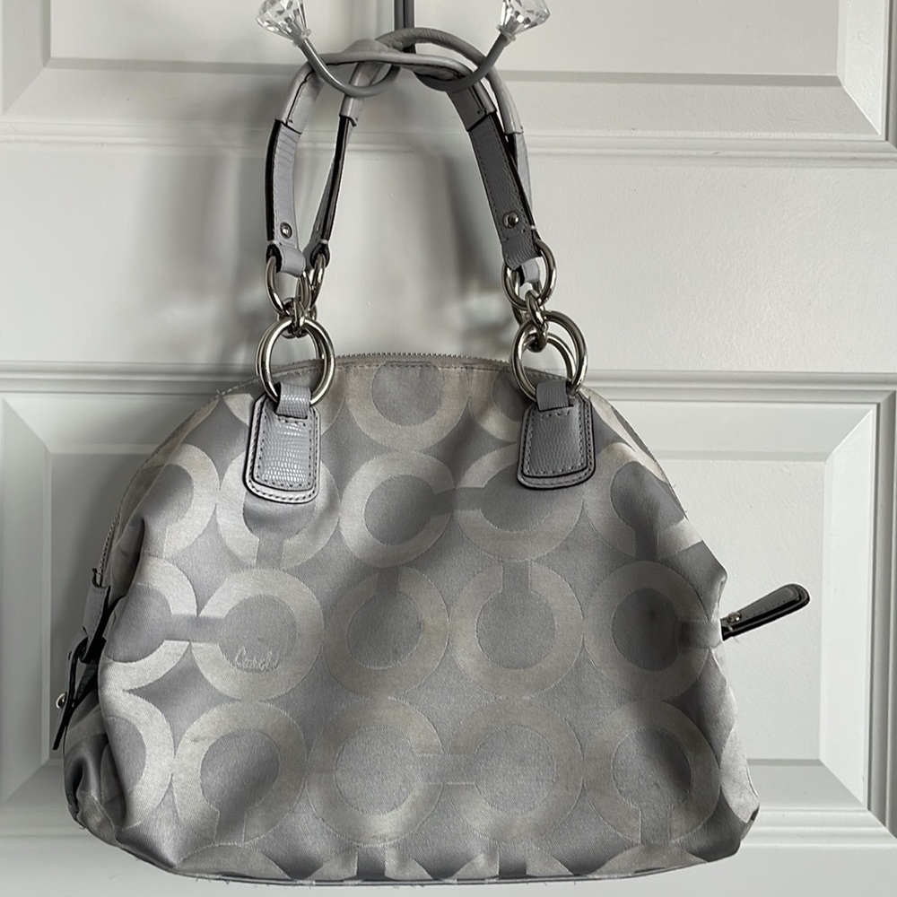 Coach Signature Silver/Turquoise Satchel and Makeup Bag - Picture 2 of 16